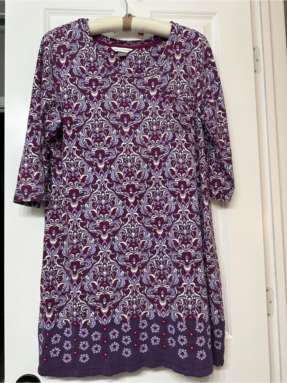 XL Christopher & Banks Plum and Lavender Floral-Print 3/4 Sleeve Nightgown